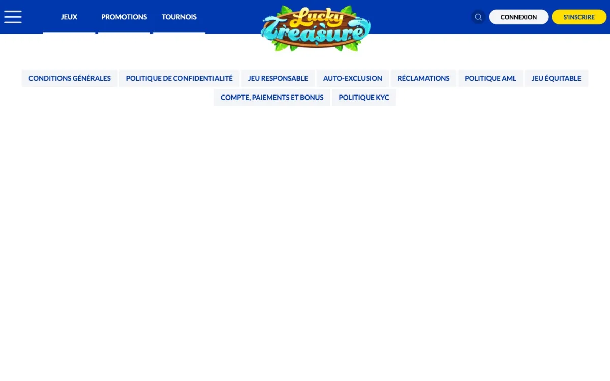 Page Conditions Générales Lucky Treasure FR. Visible Geneva Marketing Limited Anjouan reg. 15914, licence ALSI-202503024-FI2, capture 24 juin 2026